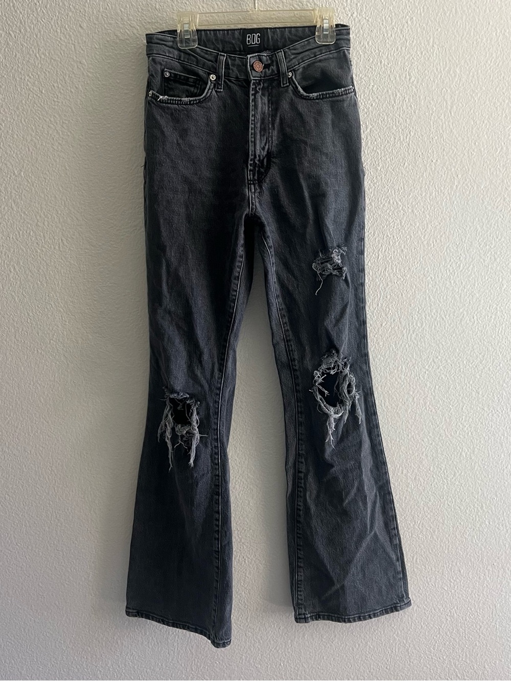 BDG Urban Outfitters High Rise Flare Jeans 25 Black Distressed Ripped Y2K